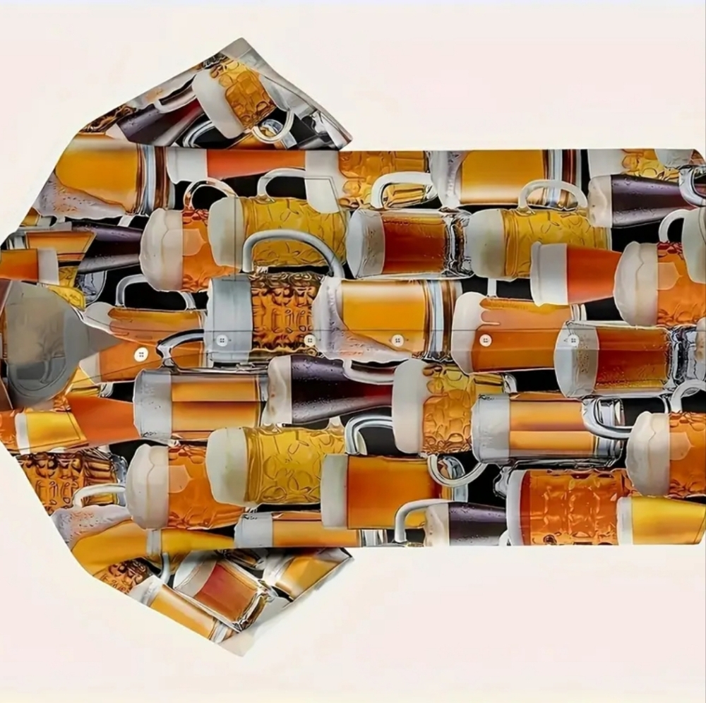 Stylish 3D Beer pattern lapel shirt